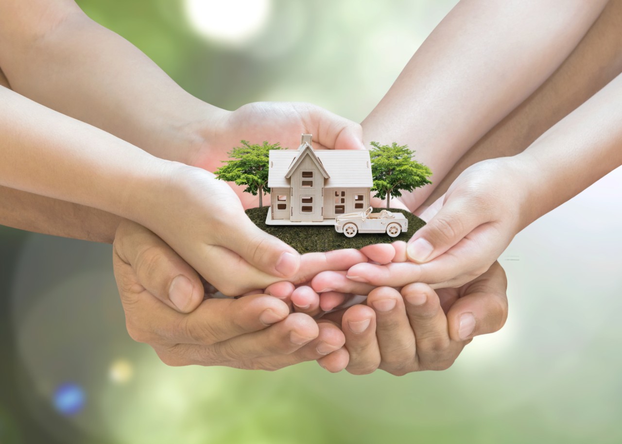 Home loan, car insurance, family assurance protection, and private property legacy planning concept