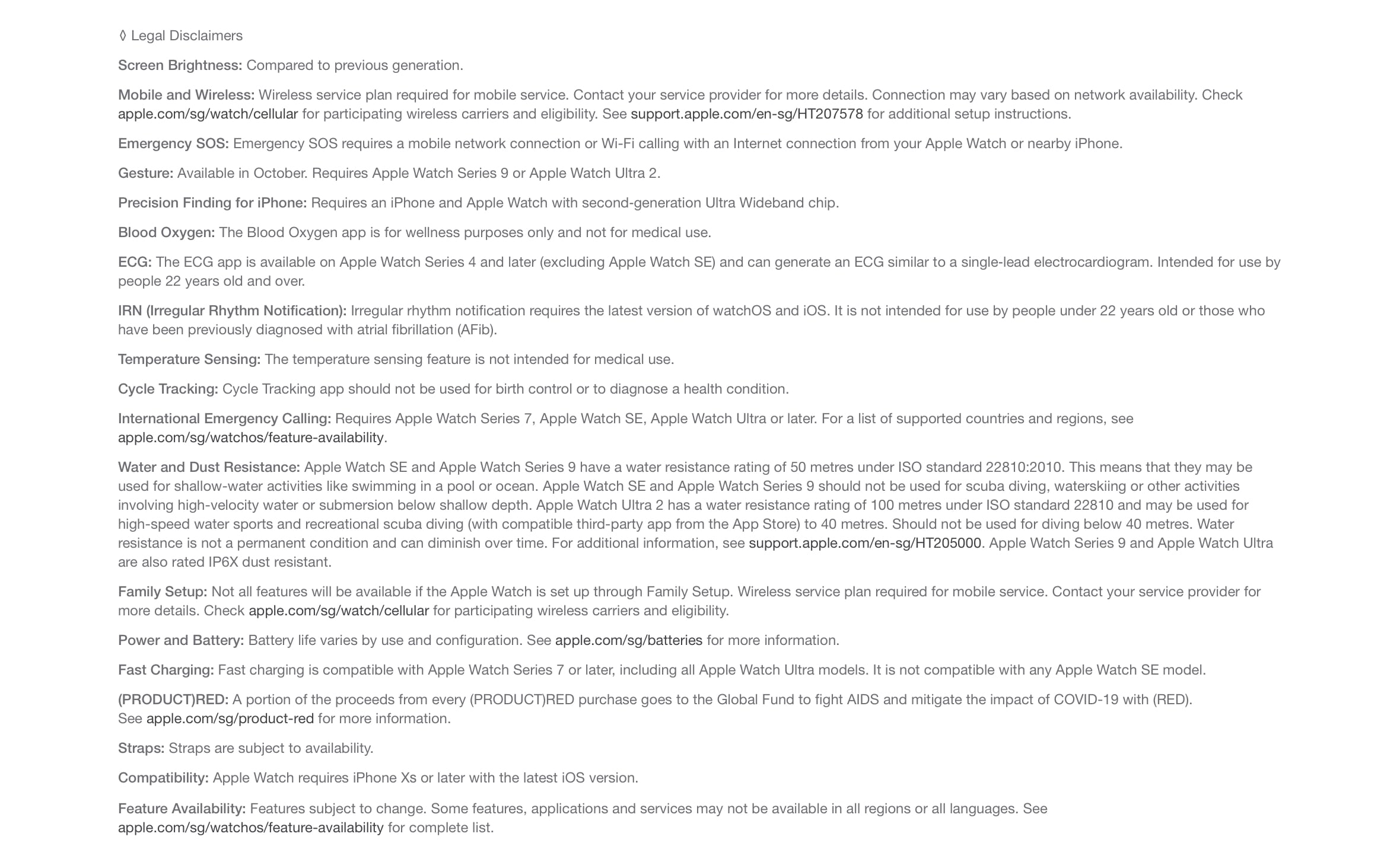 Legal Disclaimers for Apple Watch Series 9