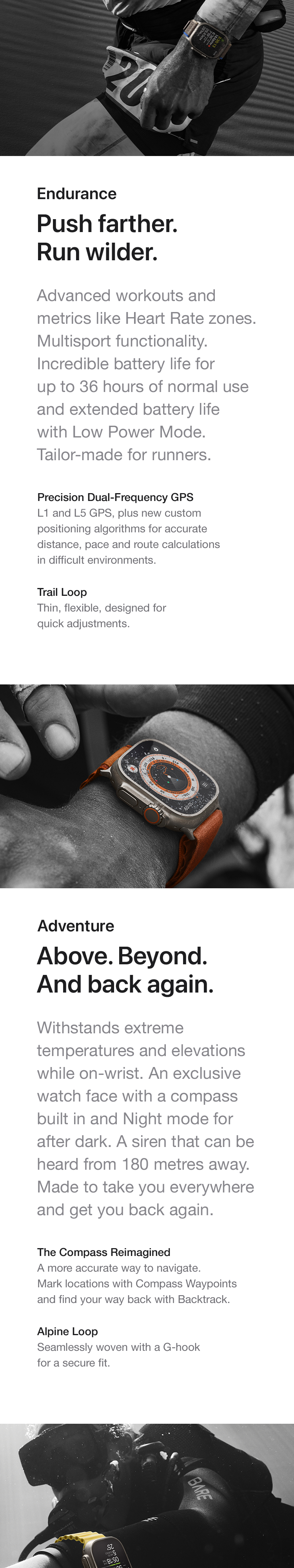 Apple Watch Ultra has a long battery life for endurance and, withstands extreme environments and has a built-in compass and siren - Singtel