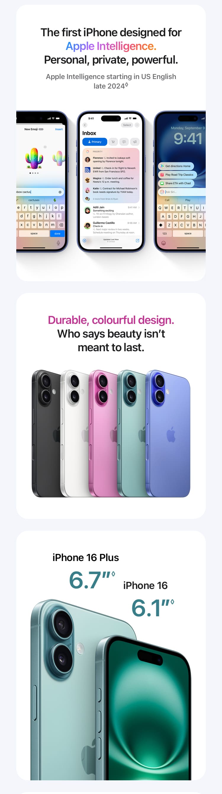 iPhone 16: designed for Apple Intelligence, durable, colourful design, available in 2 sizes (iphone 16 & 16 Plus) - Singtel