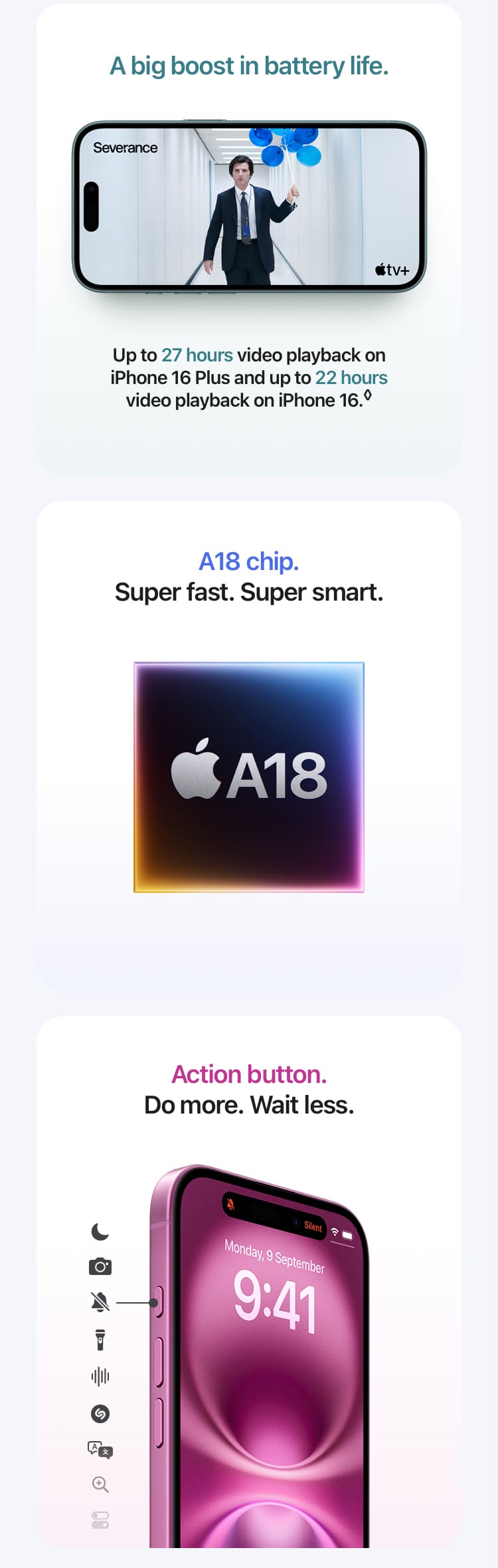 iPhone 16: boost in battery life, powerful A18 Chip, brand new action button - Singtel