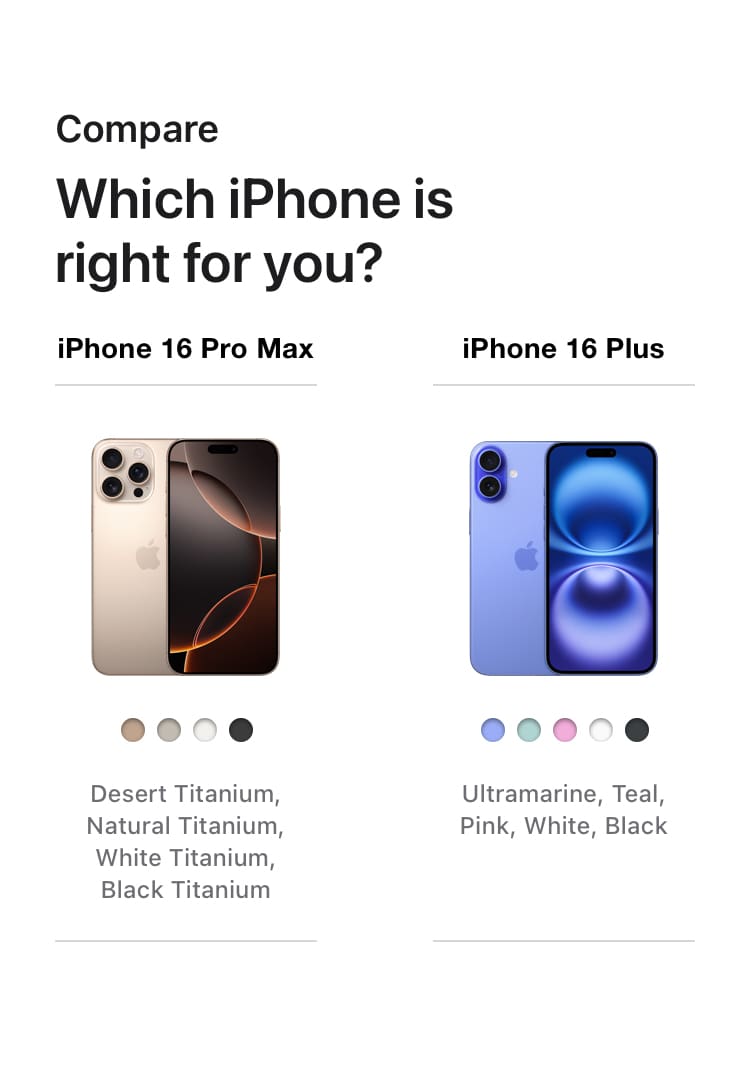 Compare iPhone Models: iPhone 16 Pro Max, iPhone 16 Pro, iPhone 16 Plus, iPhone 16 & iPhone SE (3rd gen) - Singtel