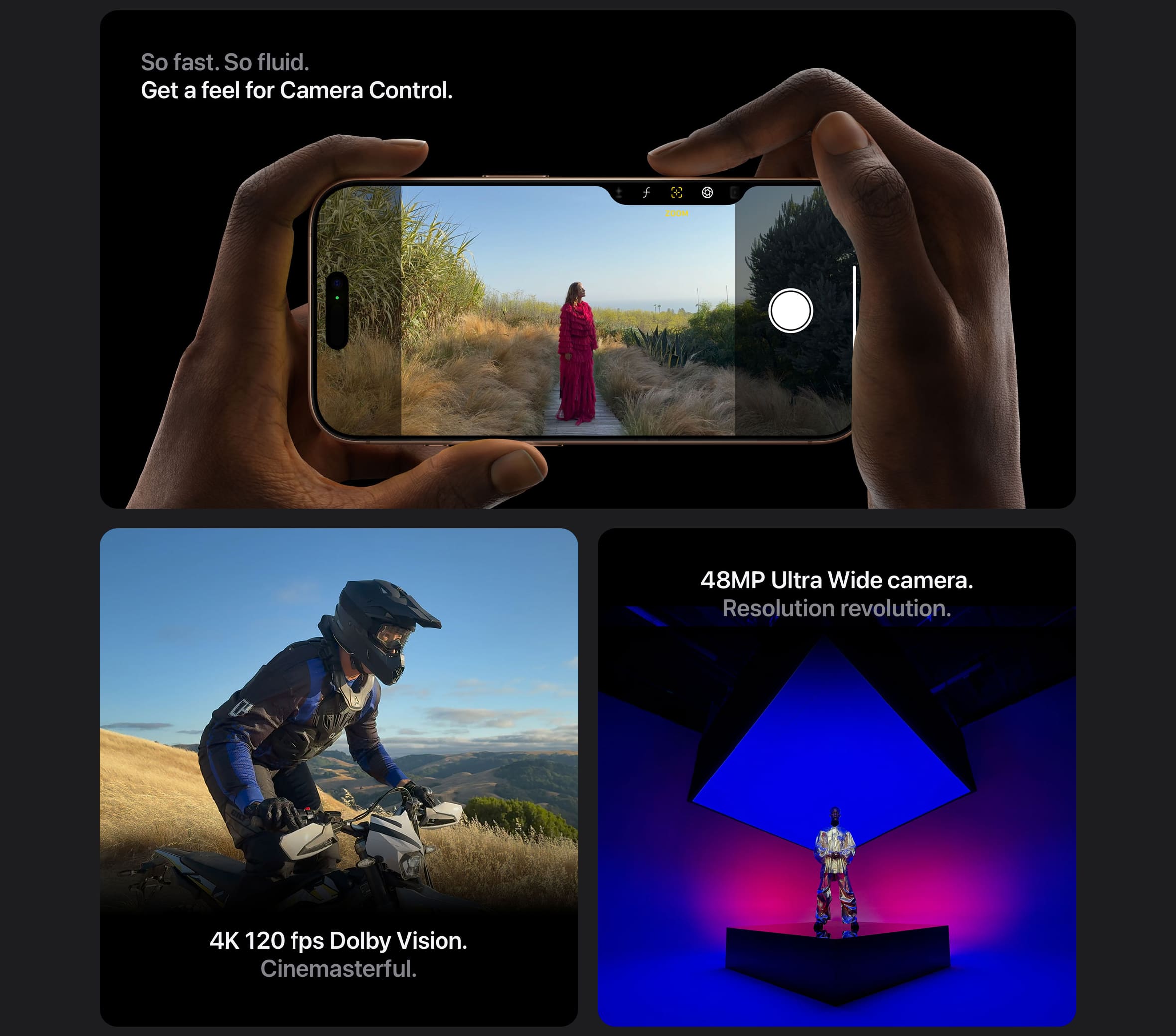 iPhone 16 Pro: fast & fluid camera control, 4K 120 fps Dolby Vision, 48MP ultra wide camera - Singtel