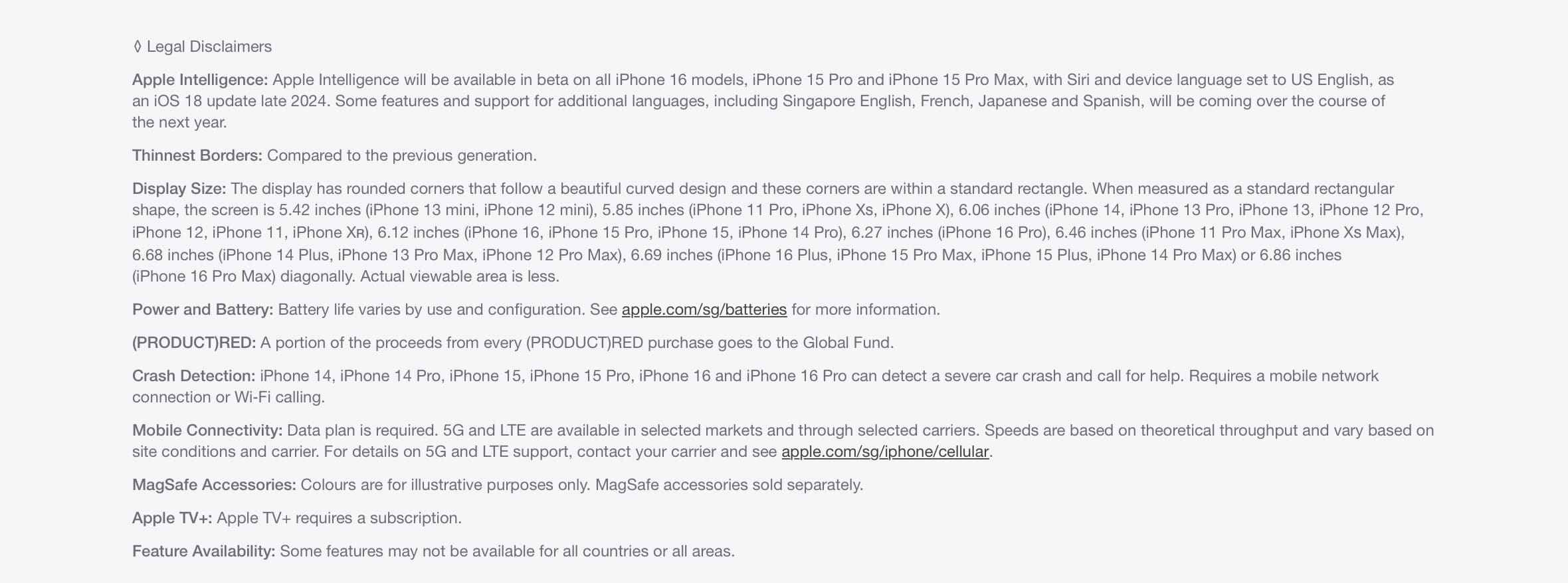 iPhone 16 Pro: Legal Disclaimers - Singtel