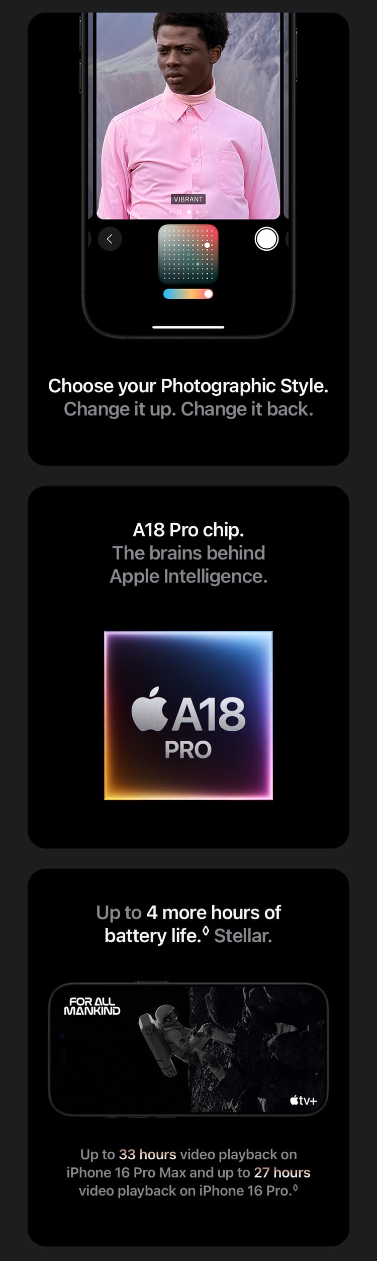 iPhone 16 Pro: Various photographic style to choose from, A18 Pro chip, longer battery life (4 more hours) - Singtel