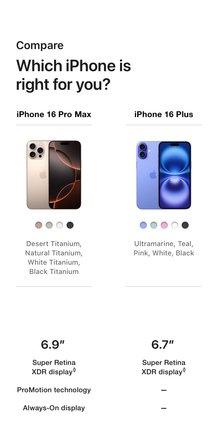 Compare iPhone 16 Pro Max, iPhone 16 Pro, iPhone 16 Plus, iPhone 16 & iPhone SE (3rd gen) - Singtel