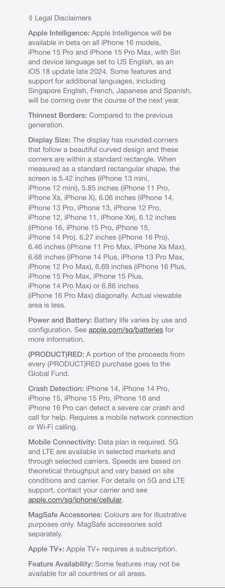 iPhone 16 Pro: Legal Disclaimers - Singtel