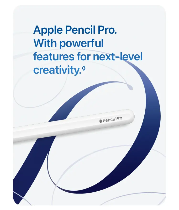 Apple Pencil Pro. With powerful features for next‑level creativity.