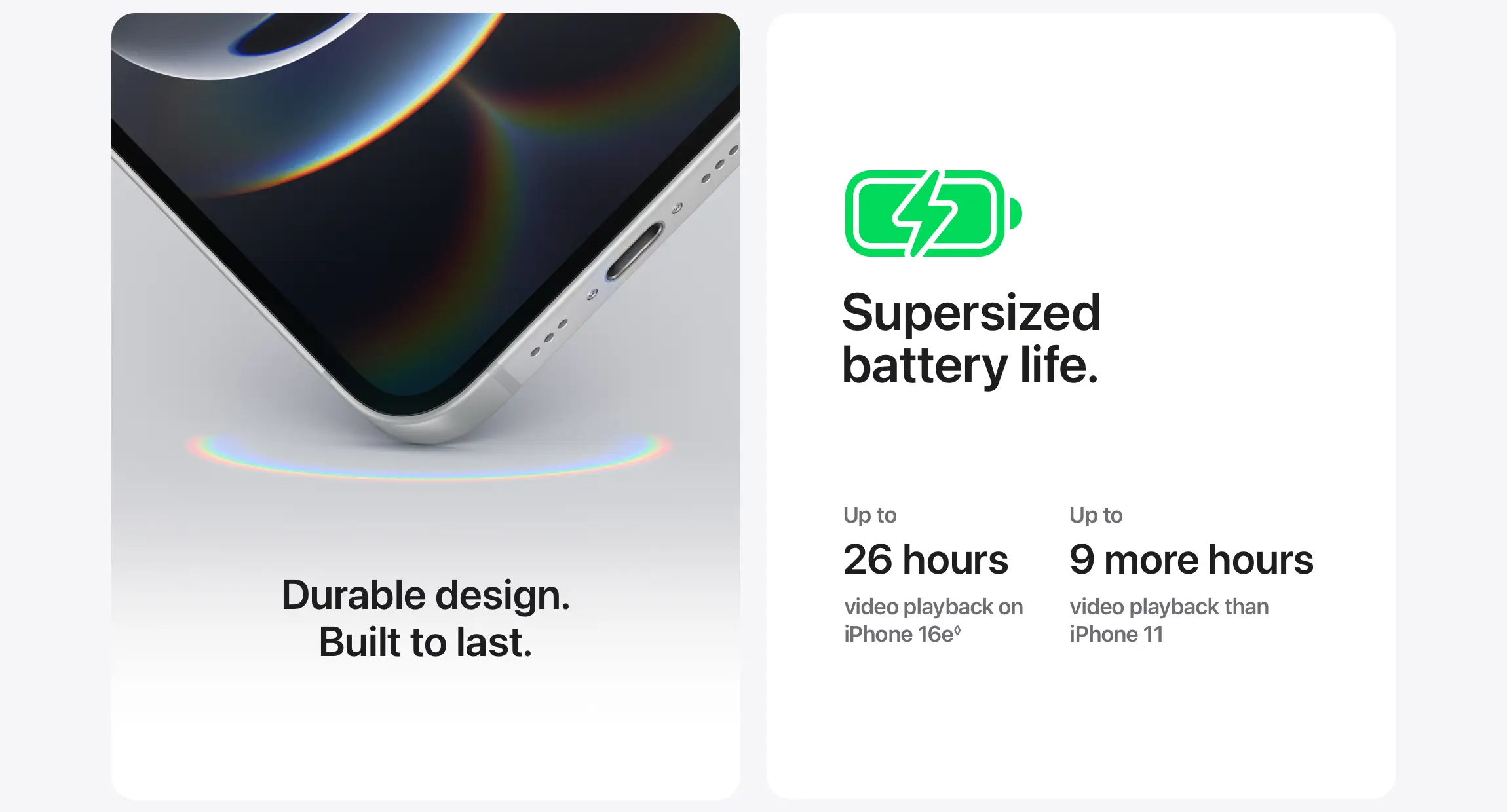 Durable design. Built to last. Supersized battery life.