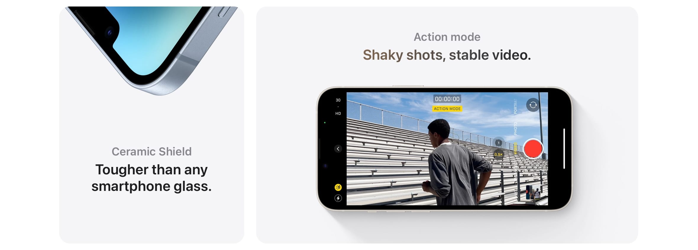 iPhone 14 specs includes a tough ceramic shield and stable video function even in action - Singtel