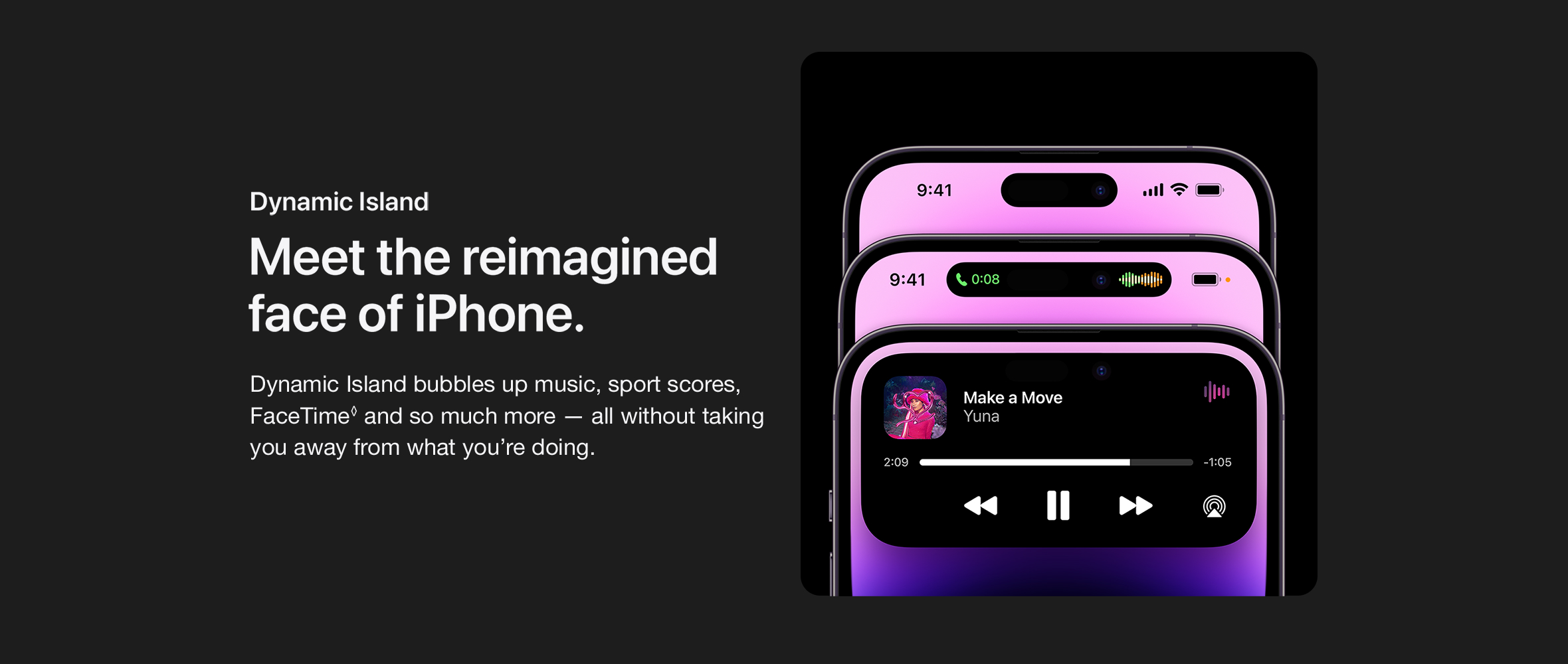 Dynamic island on iPhone 14 home screen minimised so you can stay on what you are doing - Singtel