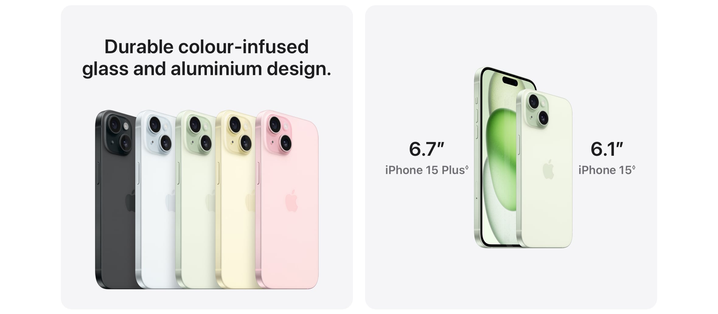Color-infused glass and aluminum shine in two sizes: iPhone 15 6.1" & iPhone 15 Plus 6.7" - Singtel