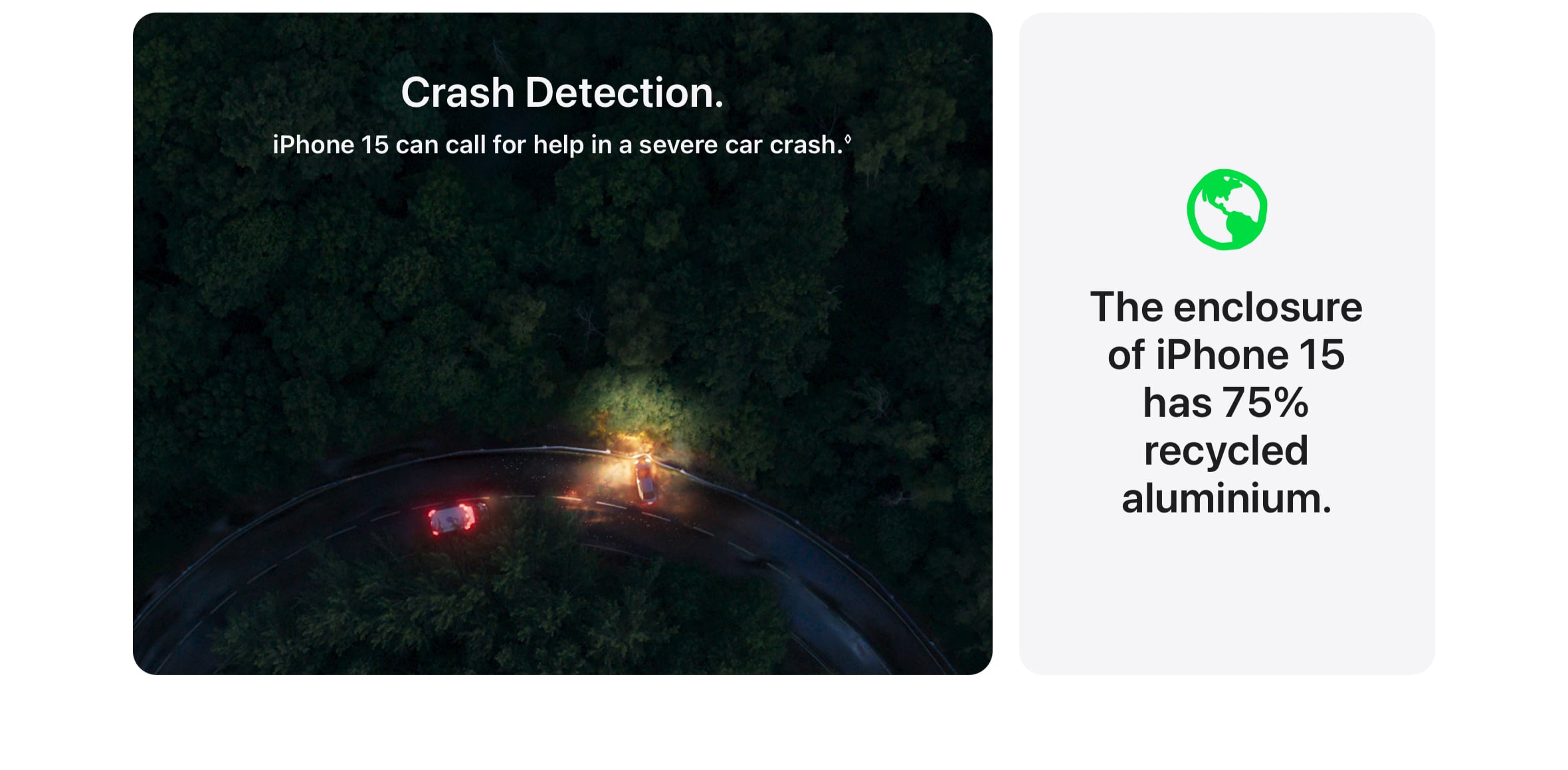 iPhone 15 detects car crashes and sends for help. iPhone 15's internal frame: 100% recycled aluminum - Singtel