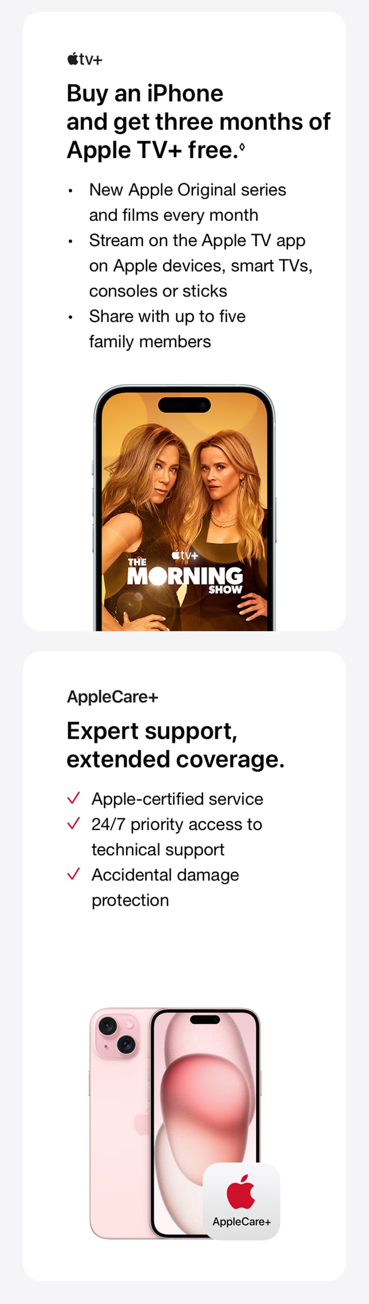 Buy a new iPhone 15 and get 3 months of Apple TV+ free. AppleCare+ offers expert support and extended coverage. - Singtel