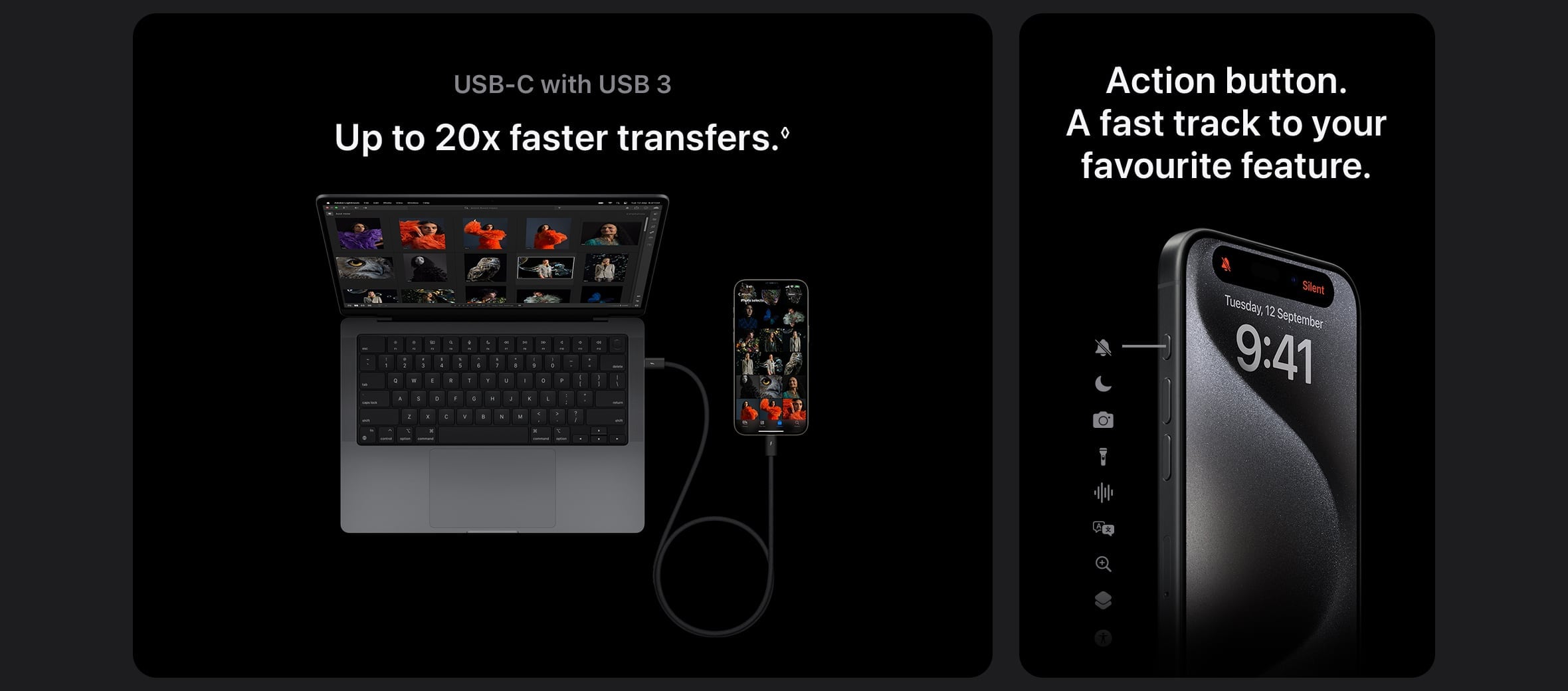 Get up to 20x faster USB-C transfers with USB 3 and experience the all-new Action button on iPhone 15 Pro - Singtel