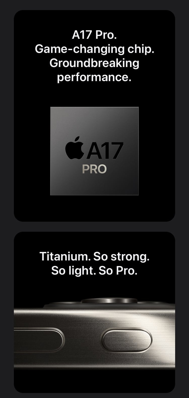 Groundbreaking performance with the A17 Pro chip in the light and tough titanium-built iPhone 15 Pro - Singtel