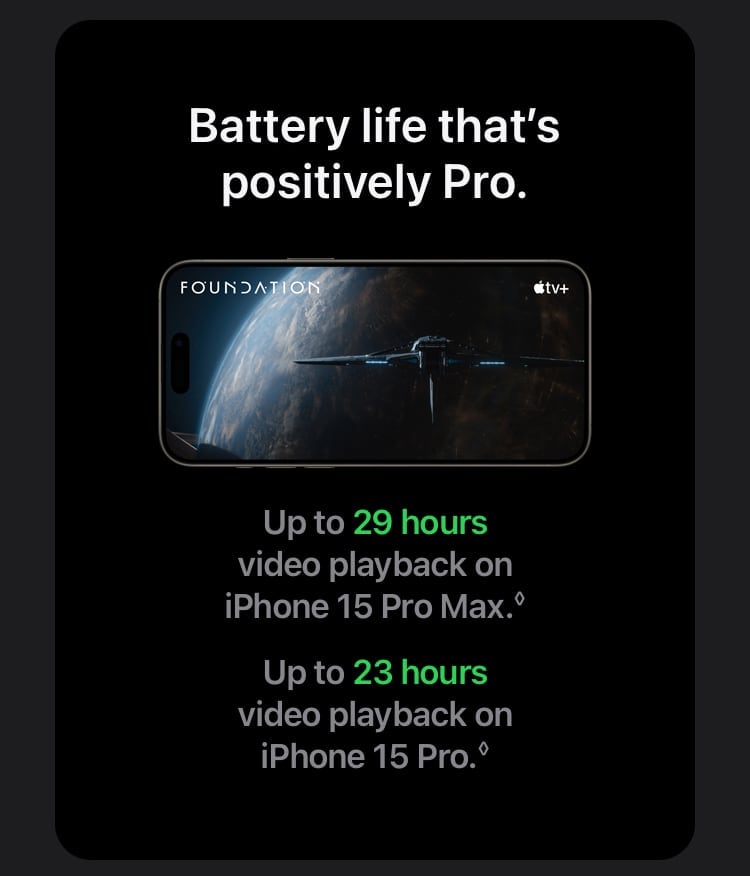 iPhone 15 Pro battery life: Up to 29 hrs video playback on Pro Max, 23 hrs on Pro - Singtel