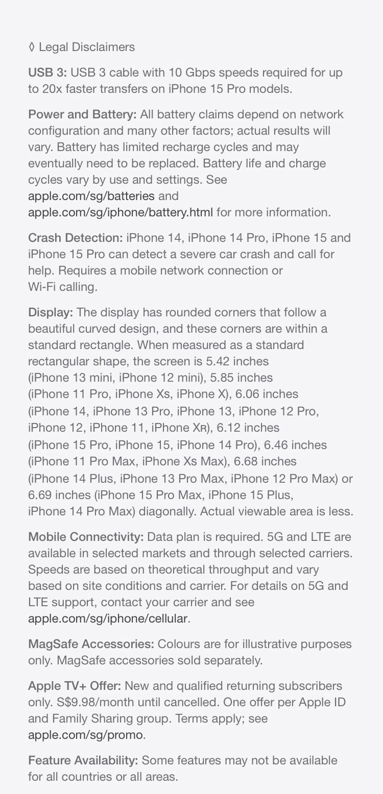 Legal Disclaimers for Apple iPhone 15 Pro