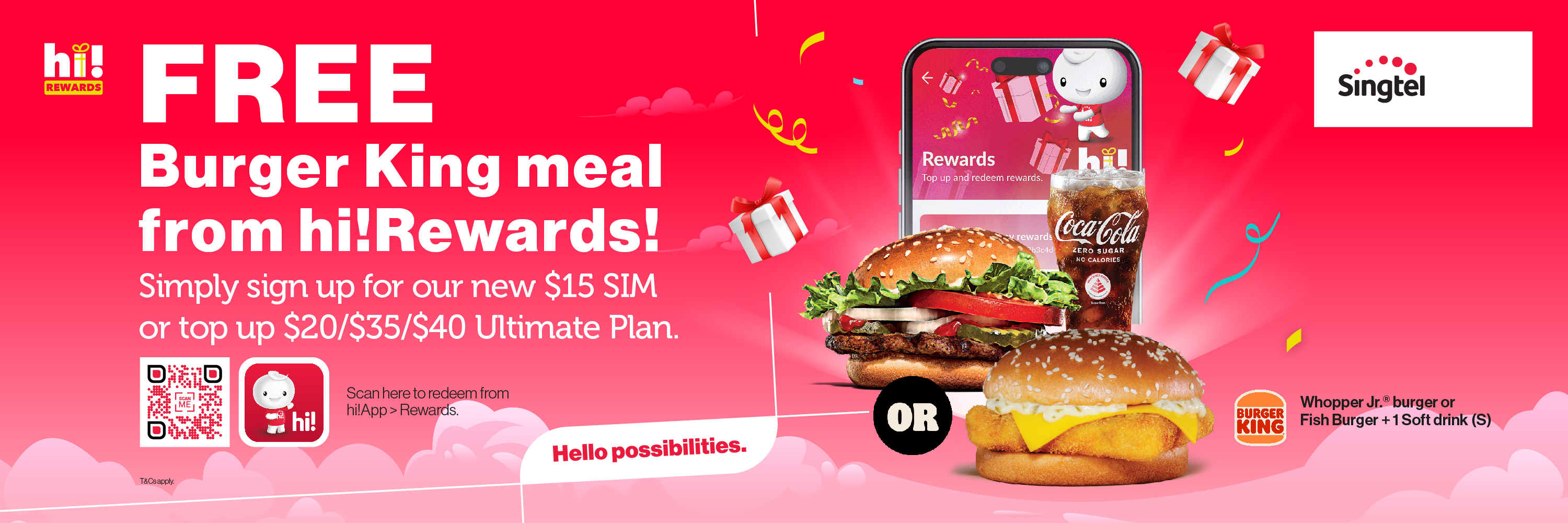 Enjoy exclusive hi!Rewards on hi!App for all Singtel Prepaid users! Simply top-up $20/$35/$40 Ultimate Plan or sign up for our new $15 SIM now!