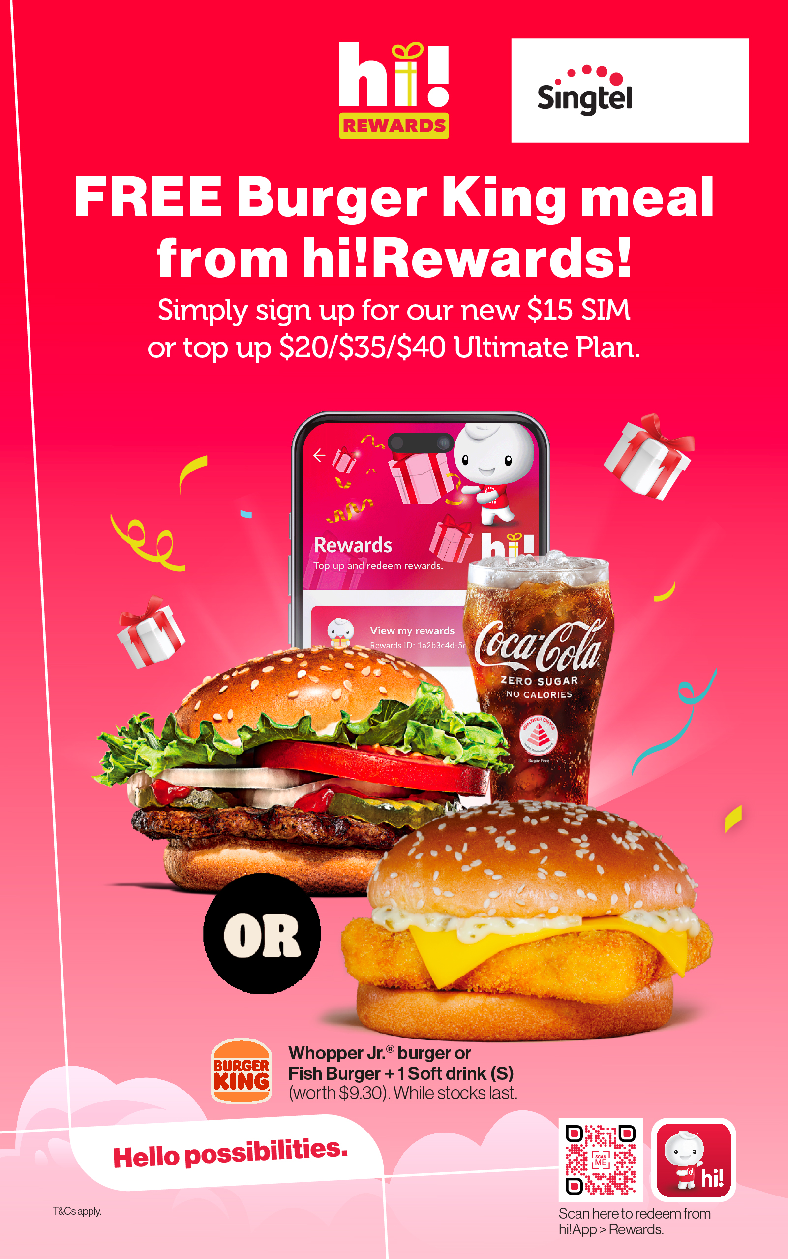 Enjoy exclusive hi!Rewards on hi!App for all Singtel Prepaid users! Simply top-up $20/$35/$40 Ultimate Plan or sign up for our new $15 SIM now!