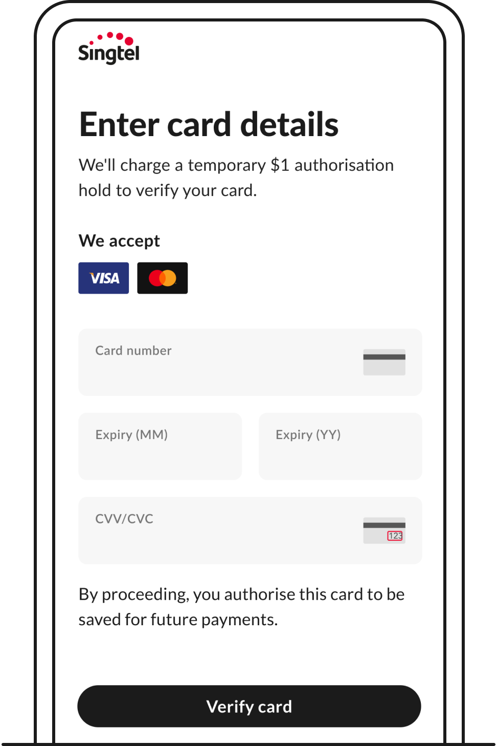 Enter your card details. Then tap “Verify card”