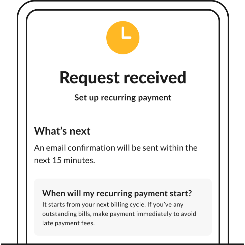 Upon completion of your eGIRO setup, tap “Close” on the top right to return to My Singtel app. You'll see this screen. – Singtel eGIRO