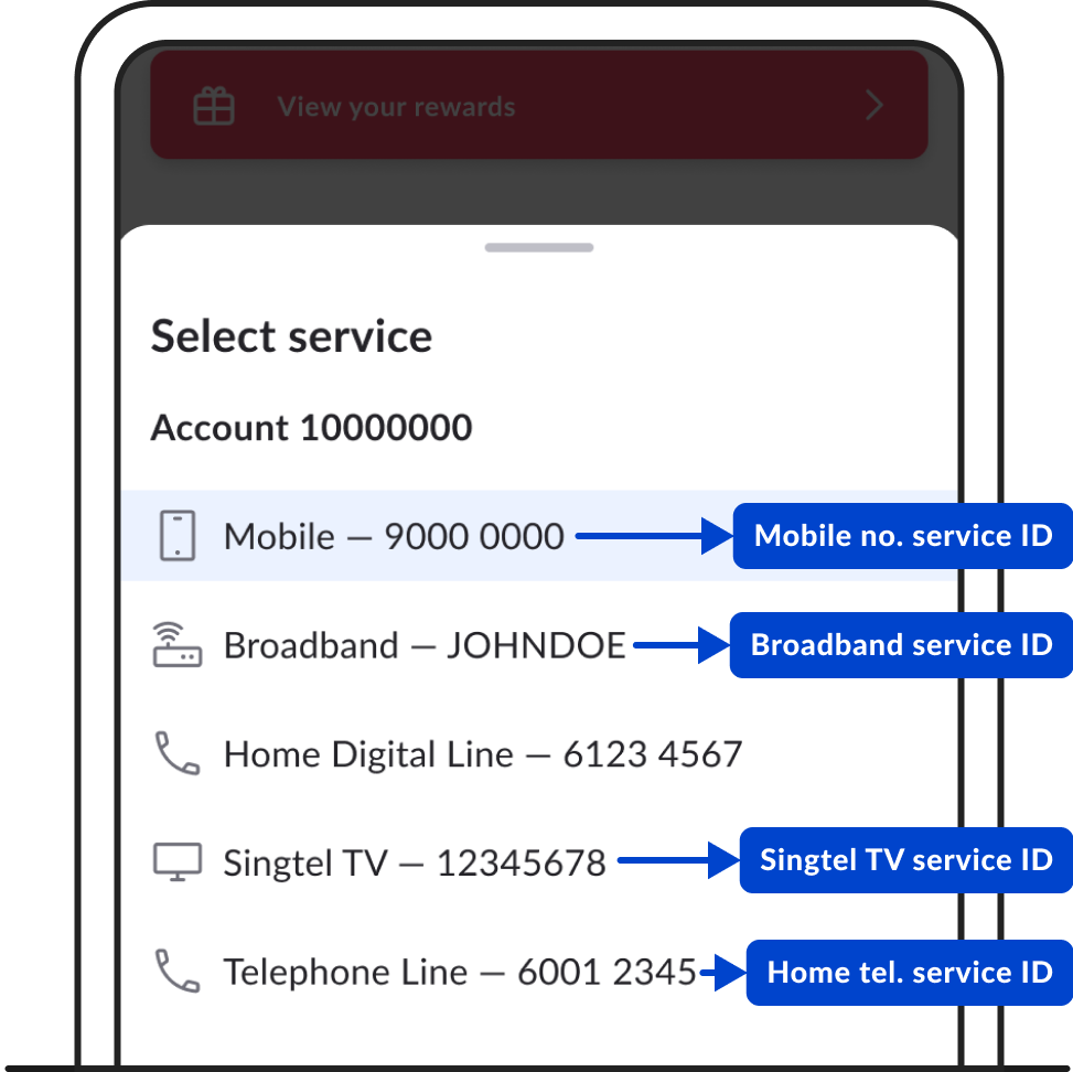 Check the respective Service ID for your Singtel services on My Singtel app