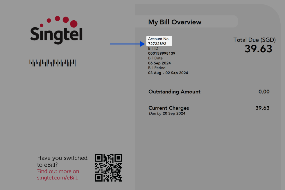 On your Singtel bill, you'll be able to find your Singtel account number under 