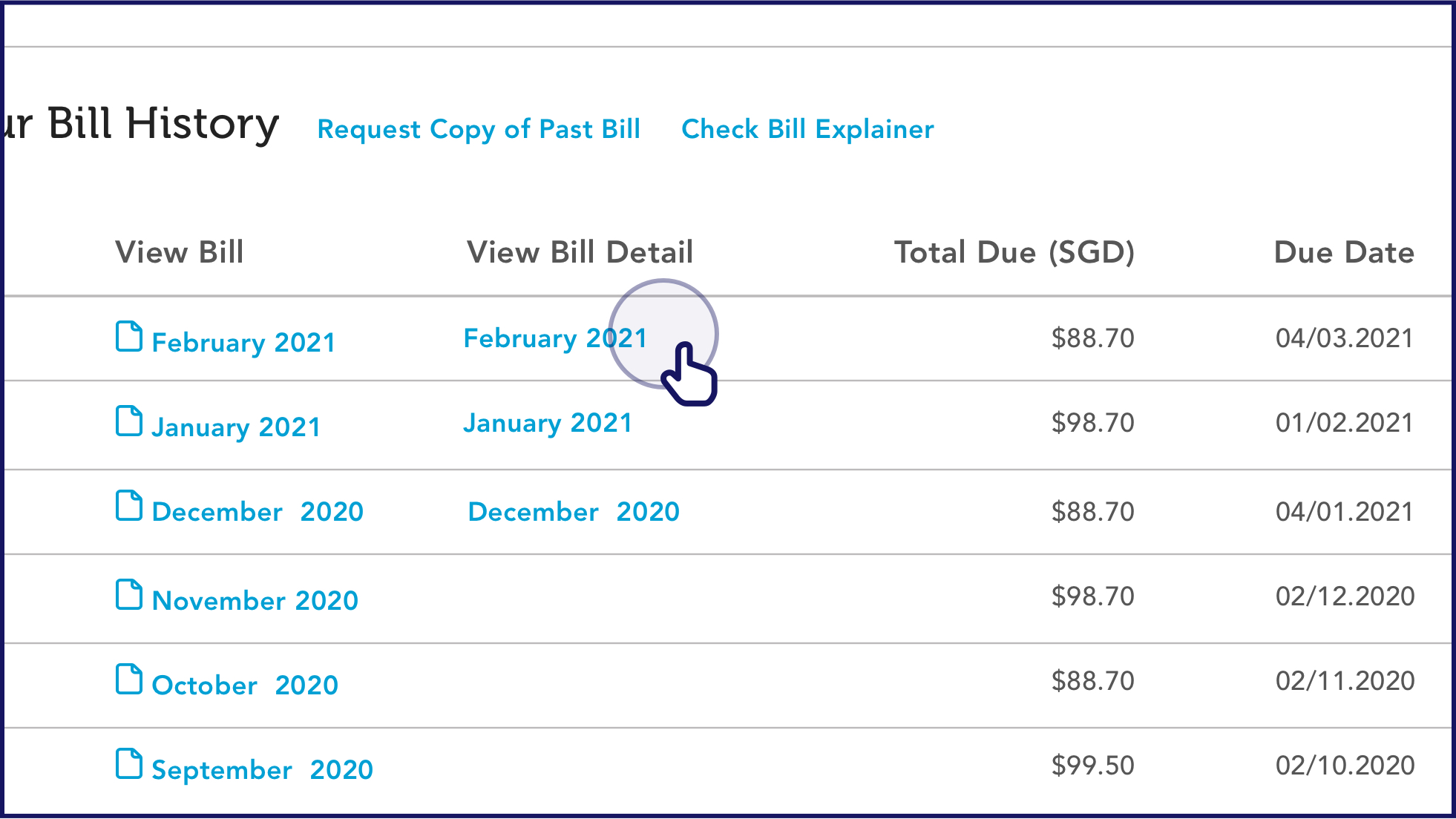 View bill details - Singtel Billing Support