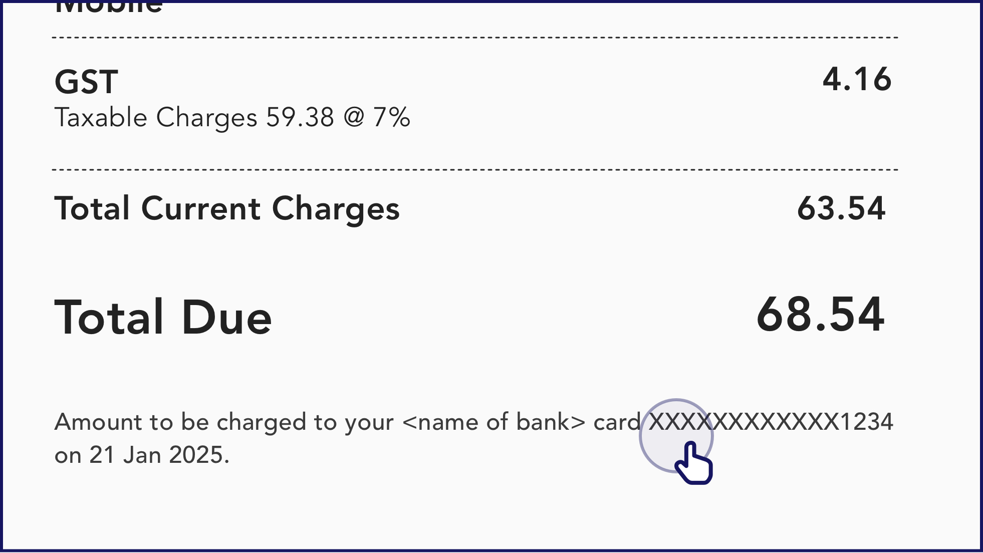 Example of successful credit/debit card recurring payment for bill payment on your Singtel bill statement