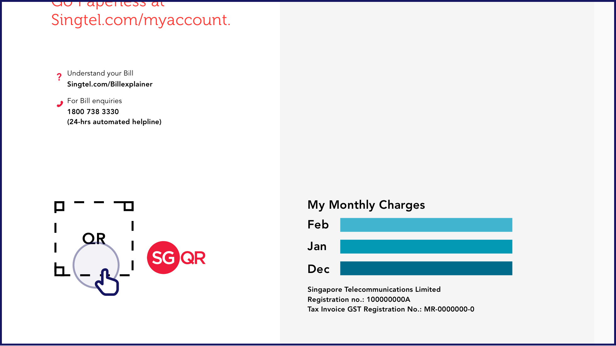 Example of how SGQR code is shown in bill statement - Singtel Support