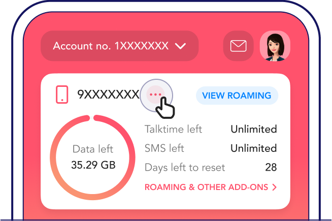 Tap on the 3 dots next to your mobile number to see your Singtel postpaid mobile plans