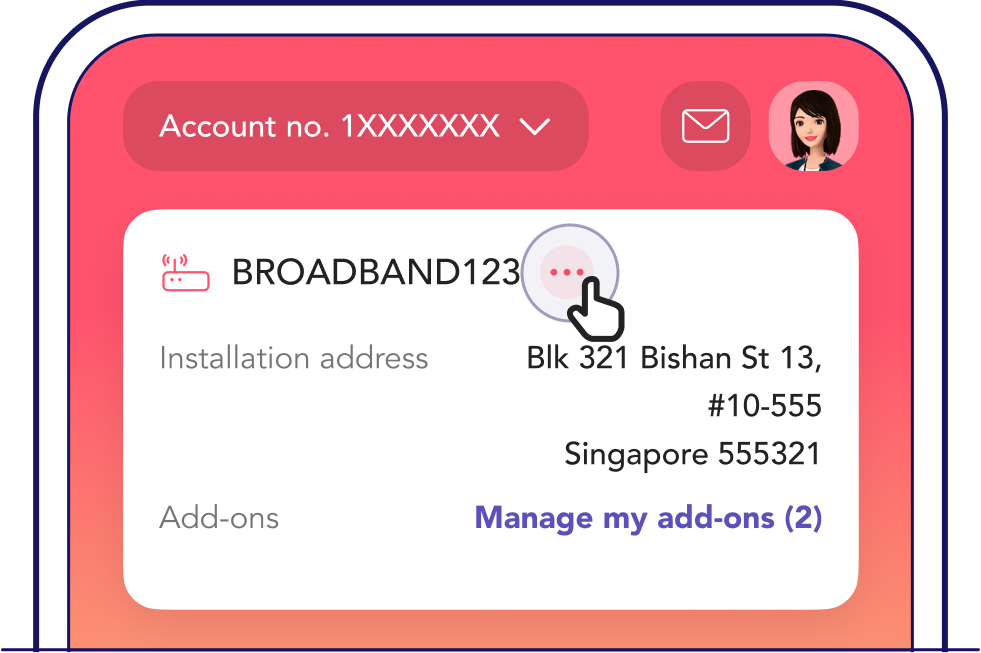 Next, tap on the 3 dots beside your broadband service - Singtel Support