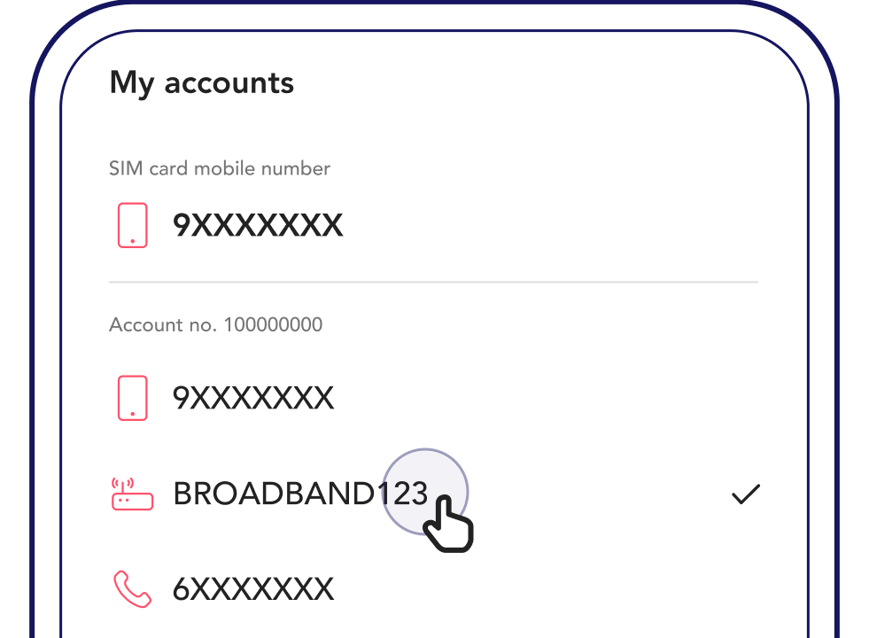 Select your broadband account to manage Singtel broadband add-ons