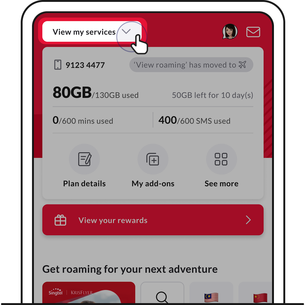Tap on Account number to switch to broadband service - Singtel broadband support