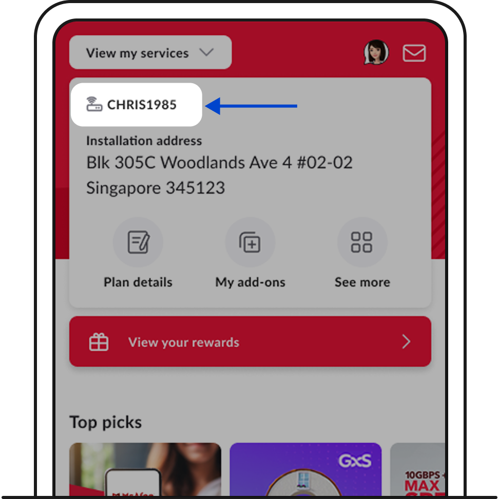 Select your broadband account to manage Singtel broadband add-ons