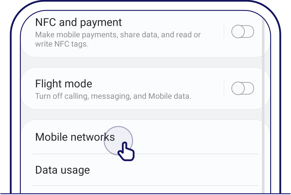 Tap on 'Mobile networks'  to select data roaming - Singtel Roaming Support
