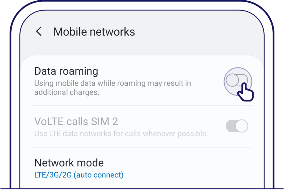 Disable data roaming by tapping on 'Data roaming' for Android phones - Singtel Roaming Support