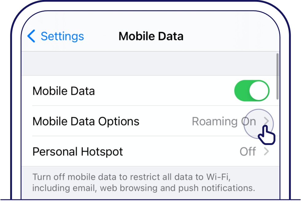 Tap on 'Mobile Data Options' next in Apple iOS mobile settings - Singtel Roaming Support