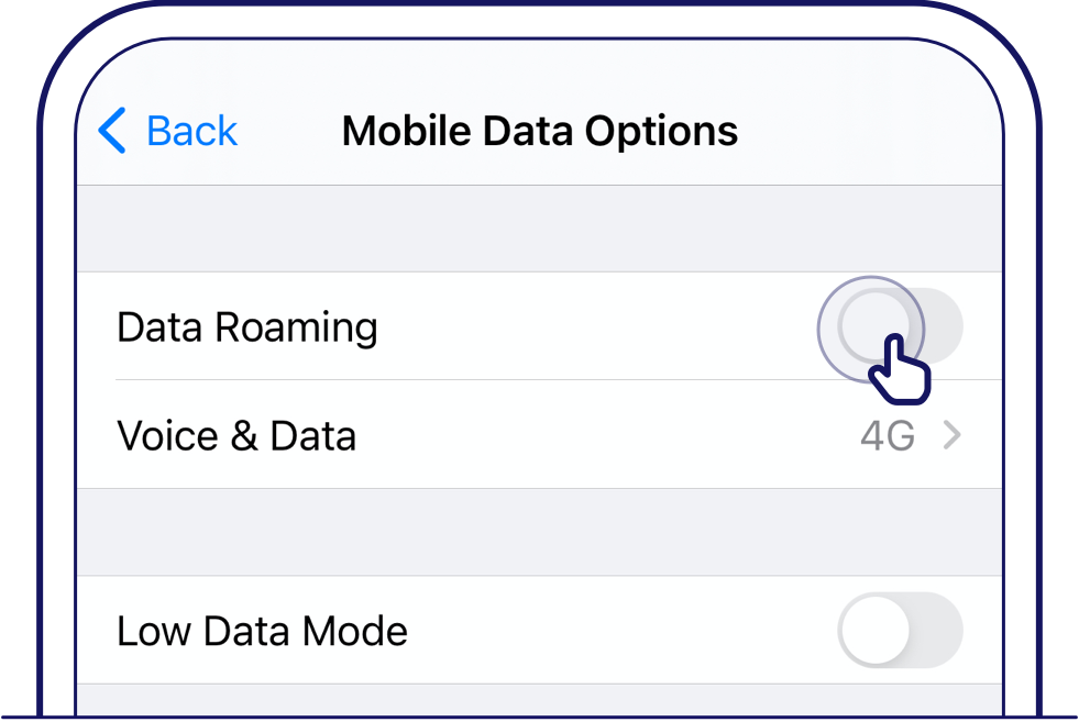 Disable data roaming by tapping on 'Data roaming' for Apple iOS phones - Singtel Roaming Support 
