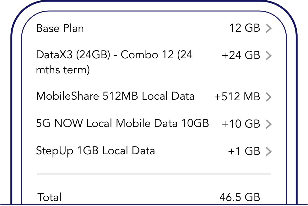 Example of detailed breakdown of total data on My Singtel app