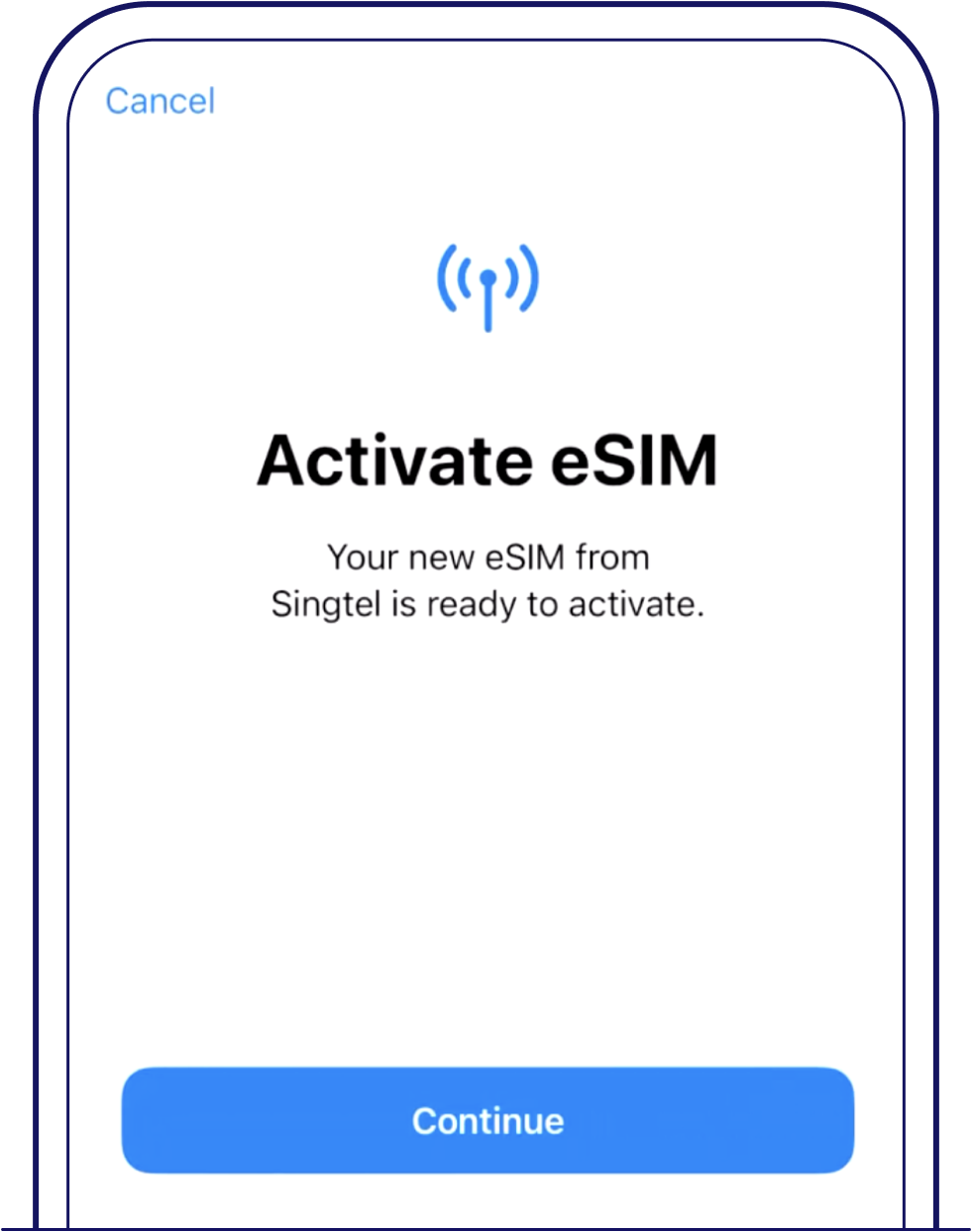 Tap “Continue” to start eSIM installation – Singtel eSIM
