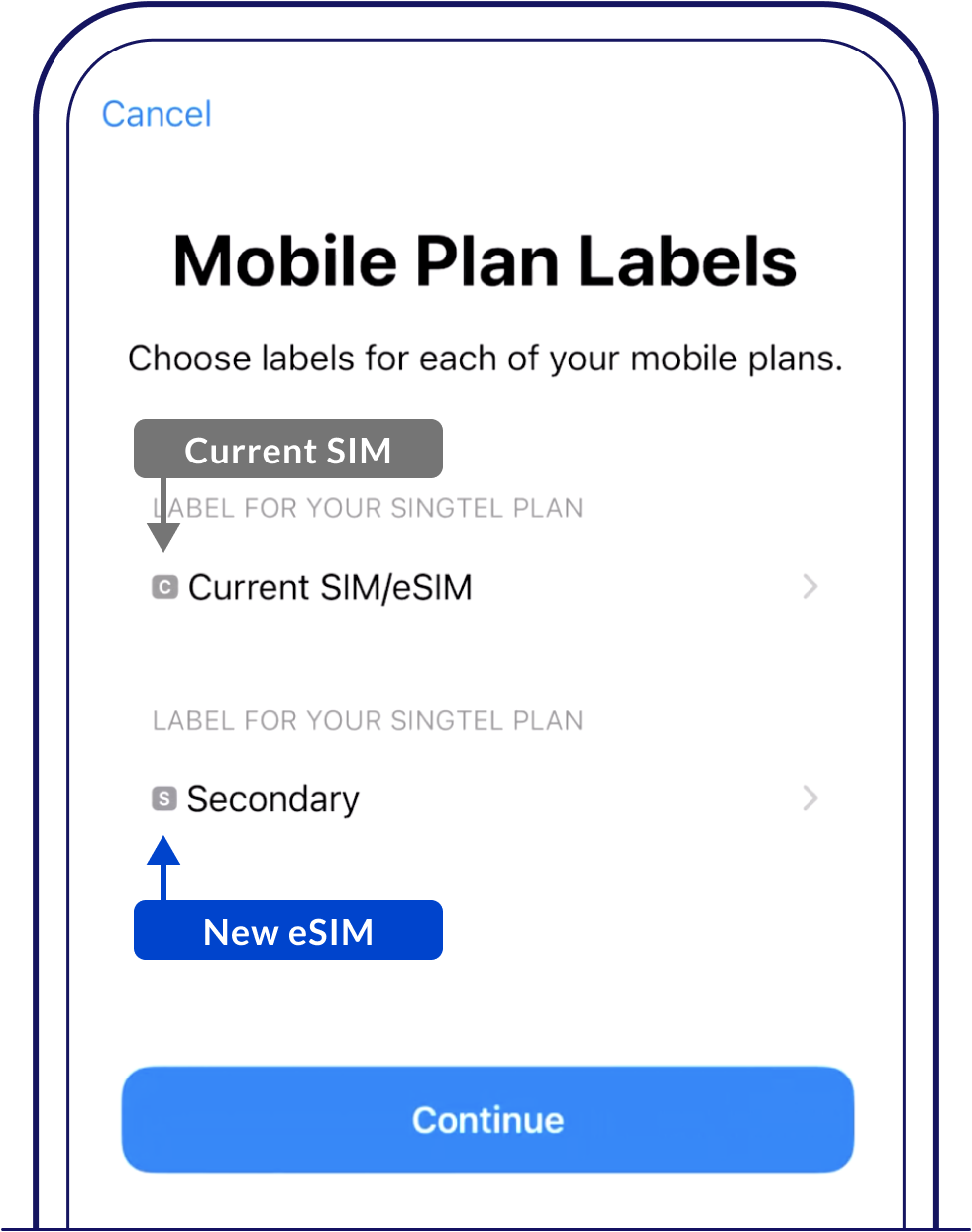 Label your new eSIM – Singtel eSIM
