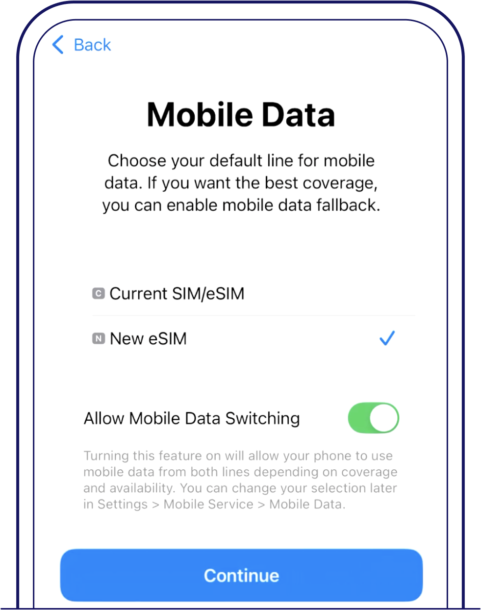Choose which mobile line to use for mobile data – Singtel eSIM