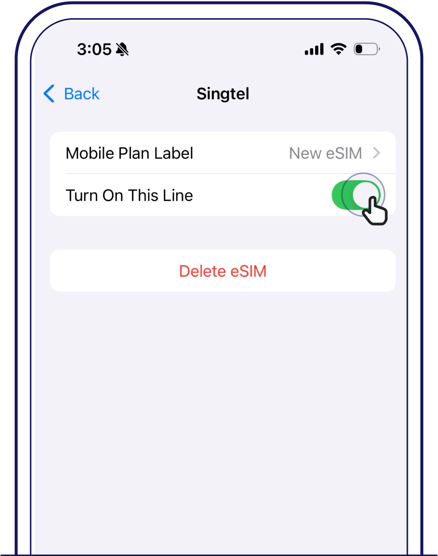Make sure the SIM you have enabled in your device matches the ICCID of that in your Service Agreement email – Singtel eSIM