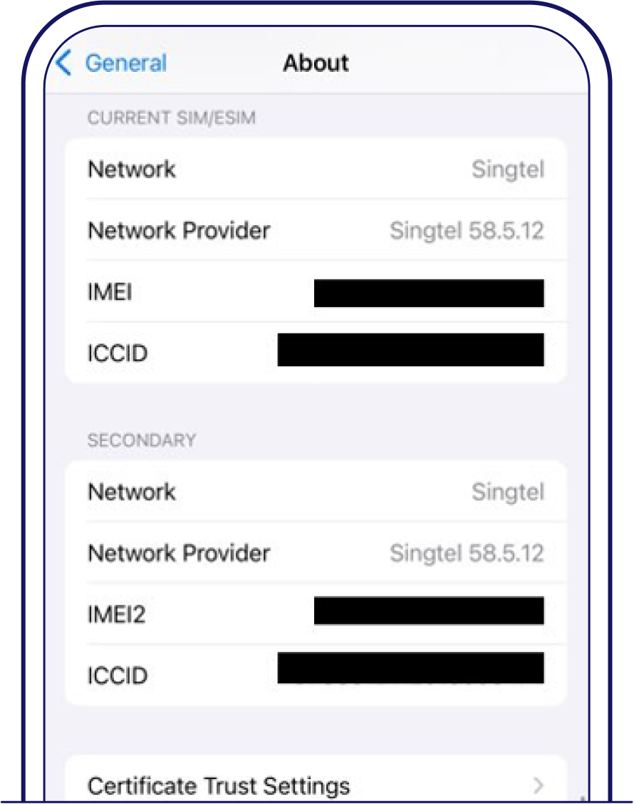 Identify which is your new eSIM by matching its ICCID with the one in your Service Agreement email - Singtel eSIM