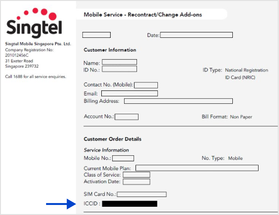 Identify which is your new eSIM by matching its ICCID with the one in your Service Agreement email - Singtel eSIM