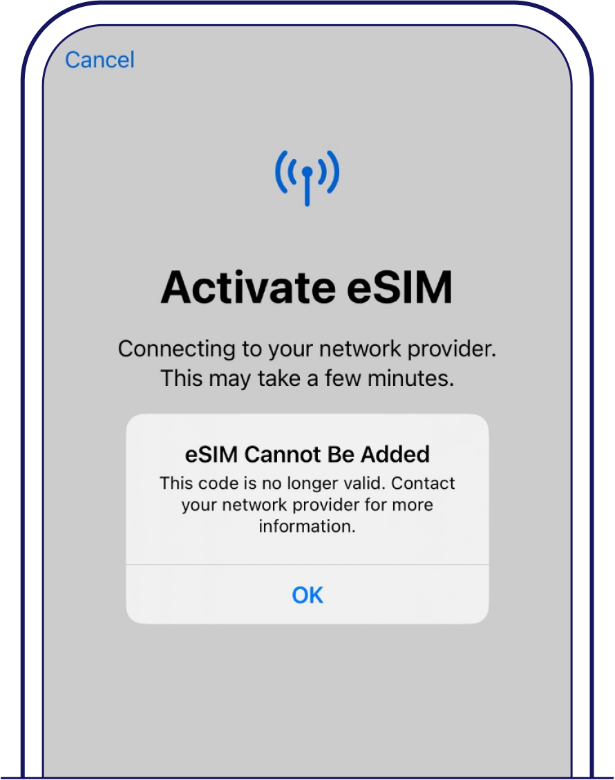 Receive “eSIM cannot be added” message on iOS device – Singtel eSIM