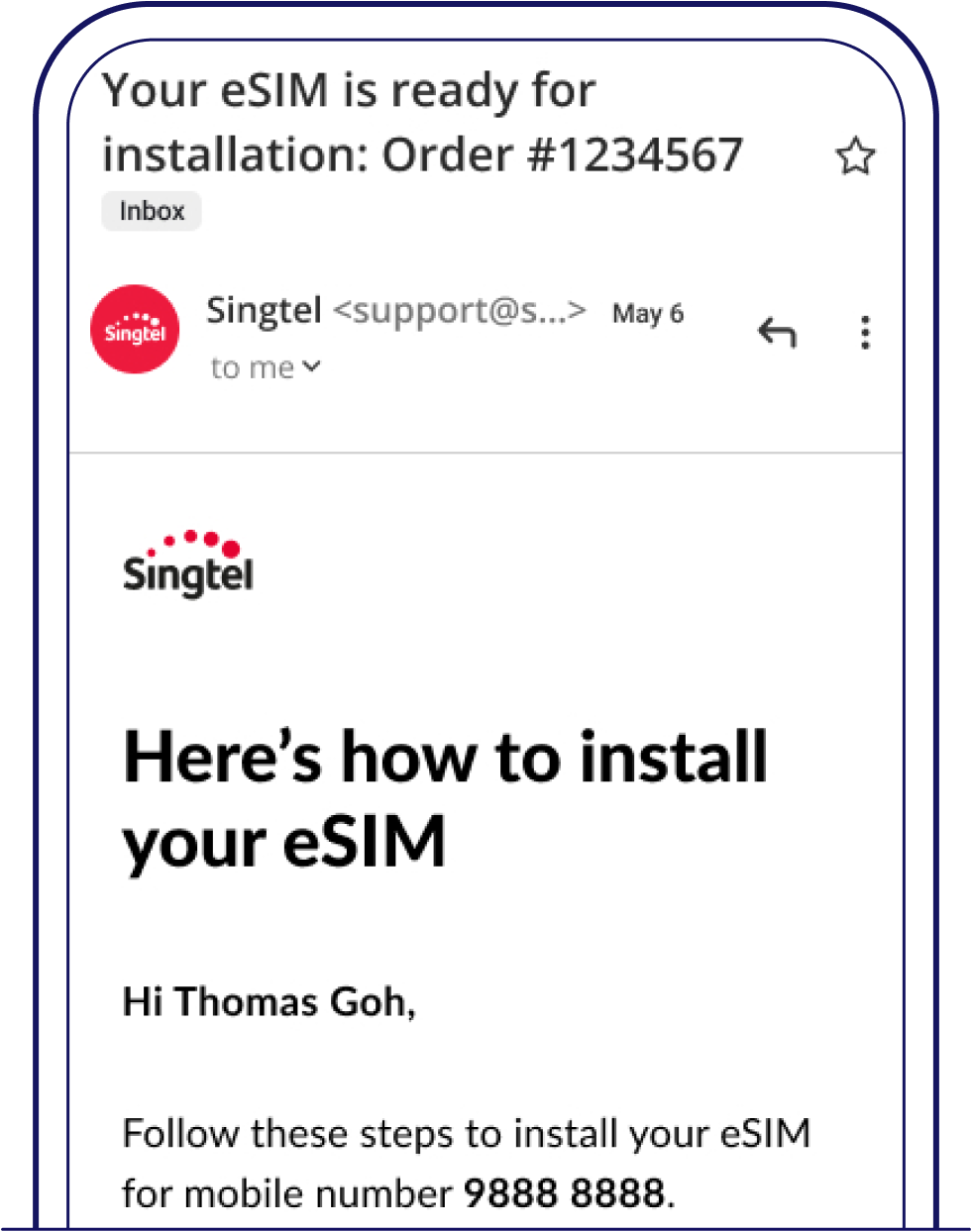 Open your eSIM email in the mobile device you want to install your eSIM in – Singtel eSIM