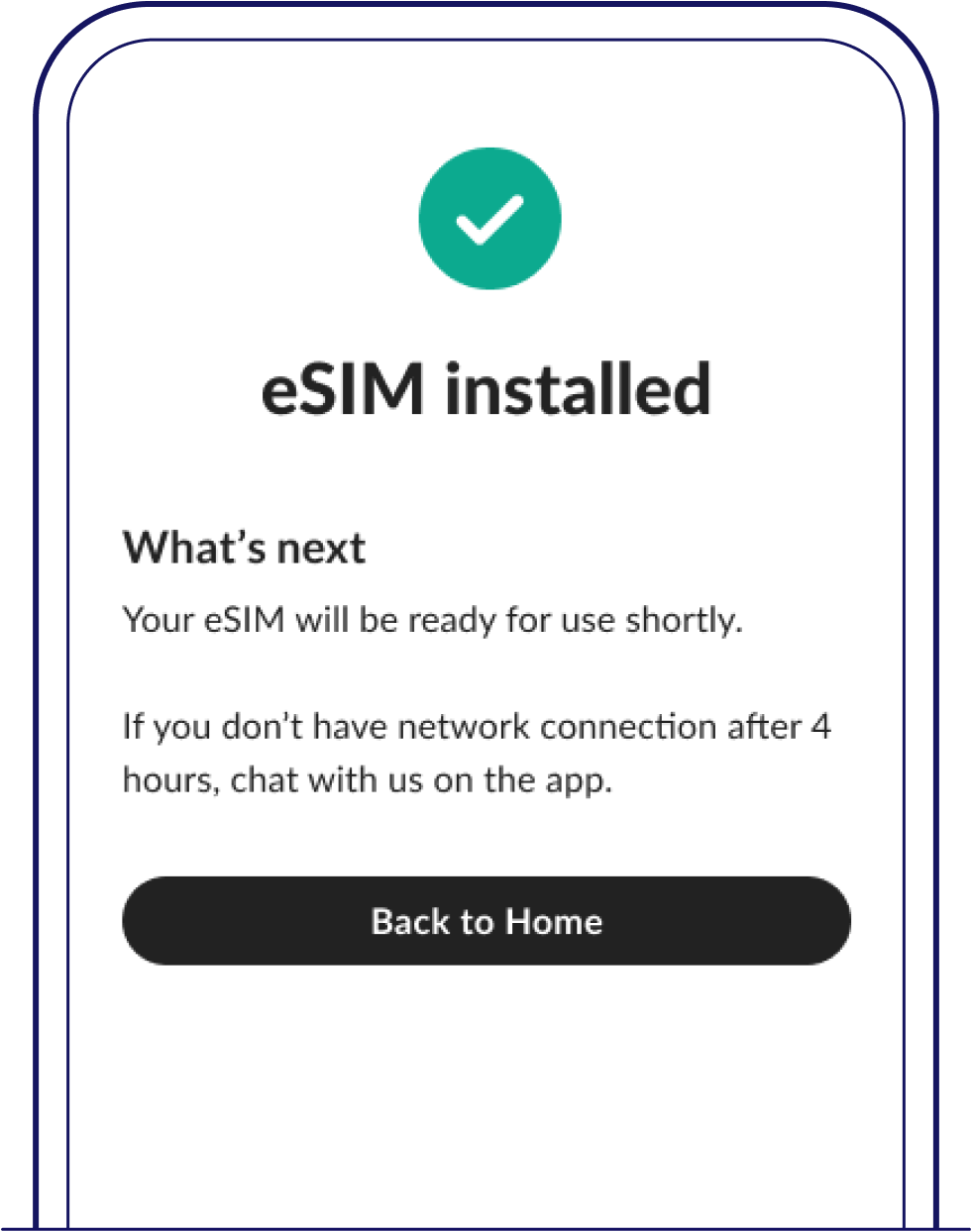 Once eSIM is installed, you’ll see the “eSIM installed” page in My Singtel app – Singtel eSIM